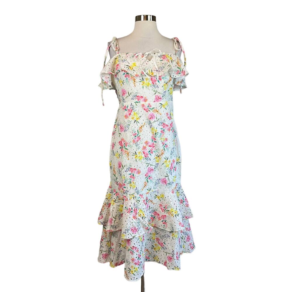 Yumi Kim San Juan Floral Cotton Eyelet Lace A-Line Midi Dress White Size 12 - Picture 2 of 11